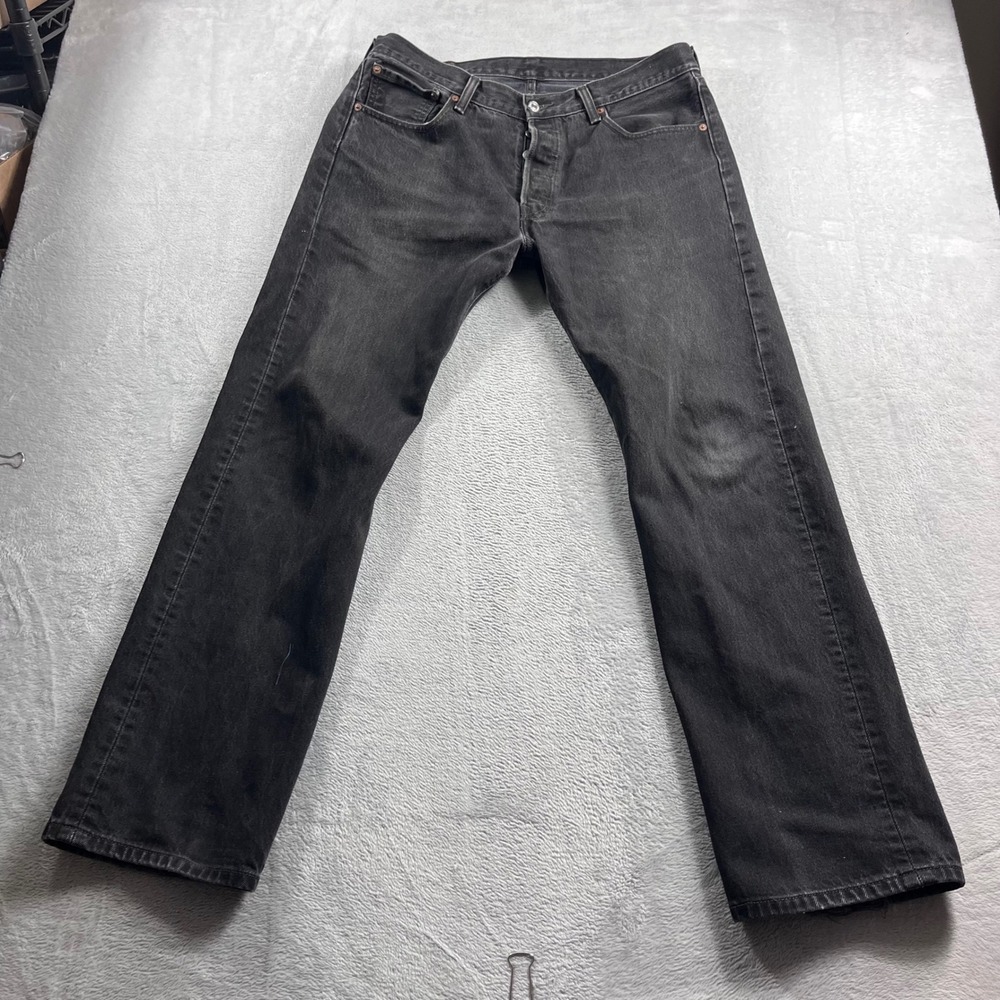 Levis 501 Original Fit Men Jeans 35x32 Faded Black Straight Leg Button Fly Denim